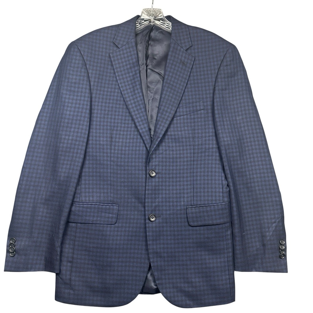 Jos A Bank Reserve Men's 38R Tailored Fit Jacket Sport Coat Silk Wool Blue Check